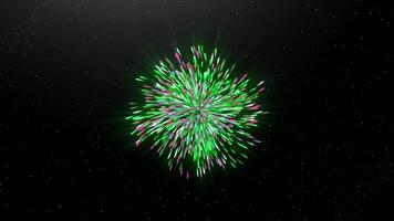 Abstract green star explosion in black outer space. Motion. Beautiful cosmic pattern of spreading particles, rays, and energy. video