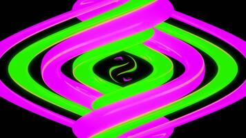 Abstract green pink spherical objects with ripples around. Design. Swirling colorful background with hypnotic effect. video