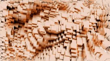 Abstract background with light orange moving cubic surface. Design. Dynamic motion of many layers of small cubes. video