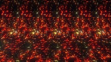 Bright background with curve and twinkling squares. Motion. Spatial bending of background with neon pixels. Cyber background with glowing squares video