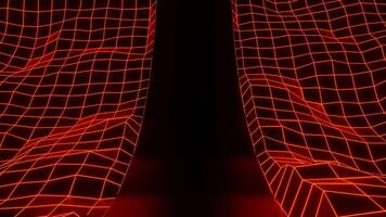 Abstract 3D red grid texture bending and moving on a black background. Motion. Striped red rotating texture. video