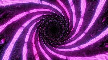 Rotating cyber tunnel with neon lines. Design. Rotating spiral of neon lines in tunnel. Movement in biological cyber tunnel with neon lines video