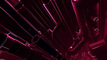 Pink background. Motion.Multicolored pipes in animations illuminated by a laser move in different directions. video