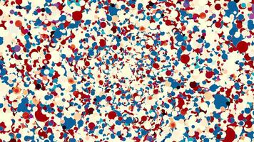 Lots of colorful psychedelic dots move. Motion. A lot of straining points moving in cloud. Colorful dots move and disappear on white background video