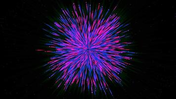 Spreading colorful explosion of energy lines. Motion. Bright glowing lines move in cosmic stream. Cosmic flow of energy lines in hyper explosion video