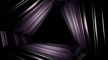 Dark triangular tunnel moving into the distance, abstract geometric background. Design. Abstract metal glow, long tunnel. video