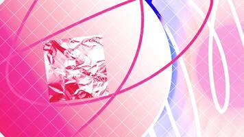 Animation with lines, circle and square appearing. Motion. Curved lines are drawn on colorful background with geometric shapes. Square in circle with place to insert video