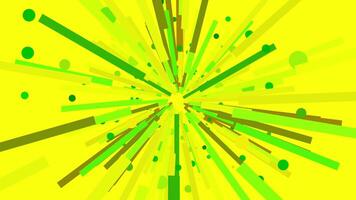 Abstract yellow background with spinning rays and circles. Motion. Rotating lines and round particles. video
