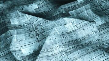 Stretched turquoise material with the pattern of wooden planks. Motion. Movement of shapes under flexible material. video