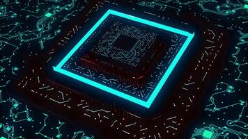 Advanced technology concept. Design. Visualization of a microchip created by Artificial Intelligence, digitalization of neural networking. video