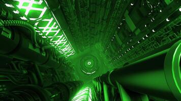 Purple and green tunnel. Motion.Bright light corridors in animation that move in and out and illuminated pipes are visible in the animation. video