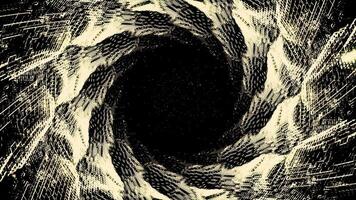 Swirling dark tunnel. Design. Black mink with twisted 3d lines. Dark tunnel with swirling lines from 3d matrix code video