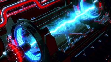 Energy flow in futuristic engine. Motion. 3D design of technological engine with energy flow. Bright line of energy in engine video