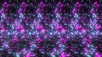 Bright blue and purple glitter. Motion.Small squares in abstraction that sparkle with different colors in 3d. video