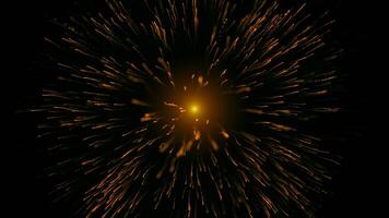 Explosion of glowing lines on colored background. Motion. Explosion of small particles on isolated background. Explosion of particle or star with flash of wavy lines video