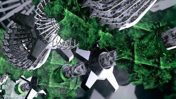 Green background. Motion.Various iron objects of the mechanism in the animation move in different directions very quickly . video