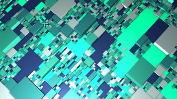 Background of abstract cubic shapes. Motion. Technological background of pixels and 3D cubes. Approximations of abstract cubic background with space distortions video
