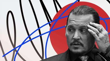 White background. Motion.A black and white portrait of Johnny Depp next to which bright patterns appear in abstraction. Use only for editorial. video