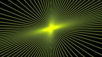 Laser light strokes spinning around glowing object. Design. Green lines spreading into all the sides around the star. video