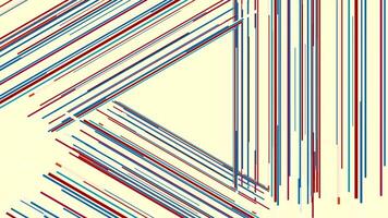 Abstract narrow blue and red lines creating triangular silhouette on a white background. Motion. Moving crossed stripes. video