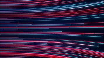 Purple background. Motion.Colored thin lines glowing with white light in animation running in different directions. video
