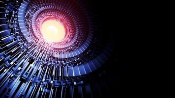 UFO Spaceship hovering in the sky. Design. Rotating turbines of an alien space craft with an energy source in the middle. video