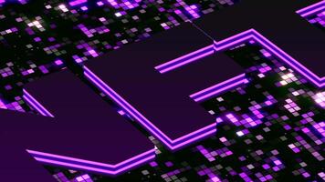 Purple letters NTF with blinking small squares on the background. Motion. NFT Crypto Art symbol, cryptocurrency digital money, collectibles, cyber coin. video