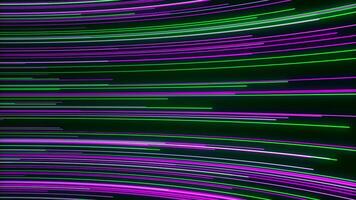 Background of stream of bright lines with radiance. Motion. Bright lines move in curved stream. Moving lines of electronic information flow with noise video