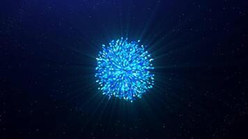 Glowing bundle of explosive energy. Motion. Discovery of explosive flow forming dense clot. Energy particles are compacted in spherical clot video