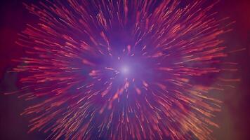 A set of slow motion fireworks on black background. Motion. Colorful fireworks exploding in the night sky among clouds. video