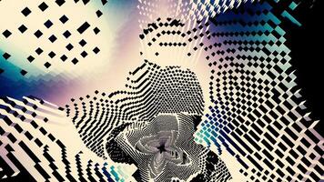 Geometric tunnel with square psychedelic pattern. Design. Rotating tunnel with square walls and waves. Wavy square walls of rotating tunnel video