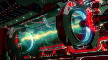 Glowing Laser beam machine. Motion. 3d engine with laser beam. Electric motor of spaceship with laser video