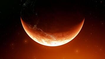 Burns Earth planet earth in outer space. Motion. Apocalypse concept, end of the world, rotating planet getting closer to the burning source of heat. video