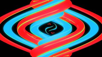 rosso e blu treccia . design. un' nero sfondo su quale denso di spessore vorticoso Linee nel animazione siamo scintillante con diverso colori . video