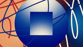 3D animation with moving lines and circle. Motion. Animated screensaver with geometric shapes and place to insert. Moving swirling lines with circle and square appearing video