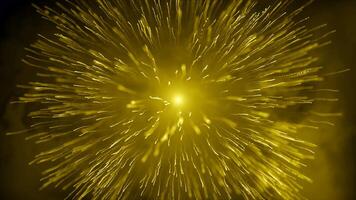 A set of slow motion fireworks on black background. Motion. Colorful fireworks exploding in the night sky among clouds. video
