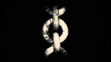 Abstract industrial background with metal large rusty chains hanging isolated on a black background. Motion. Silver chains, close up. video