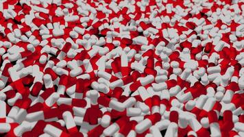 Lots of pills on black background. Design. A lot of 3d tablets are moving on surface. Wave of pills. Pills prescribed by doctors or antidepressants video