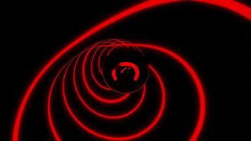 Black background. Design.A bright laser tunnel with red lines in abstraction that moves forward. video