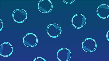 Blue background. Motion. The illuminated lines make up the circles in the animation that move throughout the footage. video