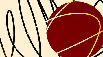 Yellow and white background. Motion.A red and purple circle that appear and taper and draw black lines in waves in animation. video