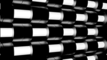 Abstract wall with moving elements along lighted tubes. Design. Industrial background with a wall of parallel horizontal lamps. video