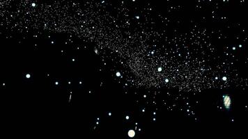 Dark background. Design.Small round particles in cartoon animation scatter into different pillars and shine. video