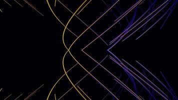 Abstract multicolored lines moving and crossing on a black background. Design. Reflection of colorful lines from one part of a screen to another. video