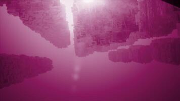 Pink and blue background. Motion.A large depth of outgoing water and huge stones sticking out in cartoon animation. video