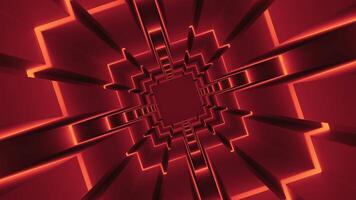 Flying inside red squared spinning tunnel. Motion. Endless flight inside rotating geometry corridor. video