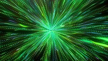 Abstract green star explosion in black outer space. Motion. Beautiful cosmic pattern of spreading particles, rays, and energy. video