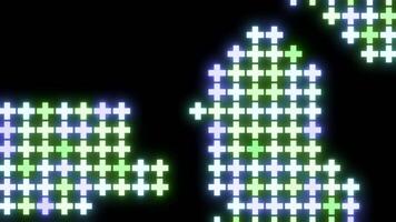 Black background . Design. Green and blue crosses of small sizes in the animation, which in turn disappear and appear. video