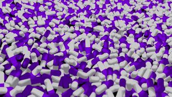 Lots of pills on black background. Design. A lot of 3d tablets are moving on surface. Wave of pills. Pills prescribed by doctors or antidepressants video