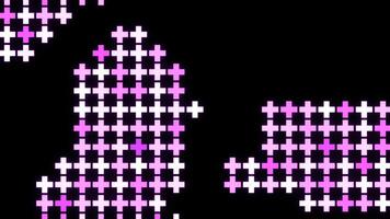 Abstract mosaic purple pattern on a black background. Design. Moving cross shaped tiles randomly moving clouds. video
